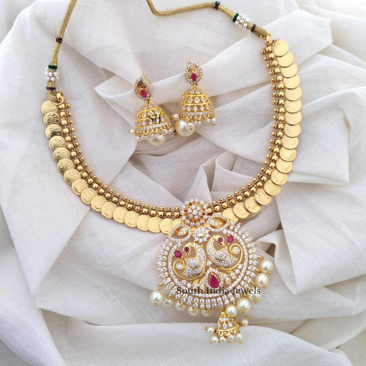 Elegant Lakshmi Coin Peacock Pendent Necklace