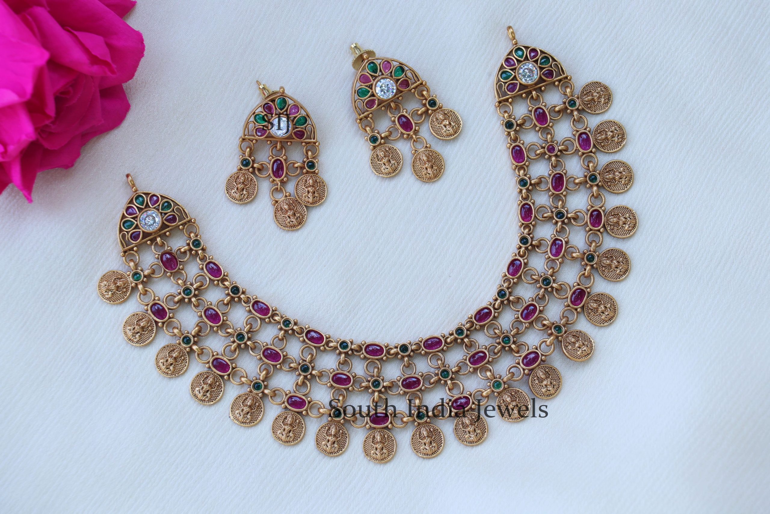 Exquisite Ruby Lakshmi Coin Necklace (2)