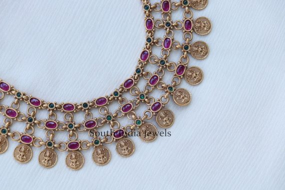 Exquisite Ruby Lakshmi Coin Necklace