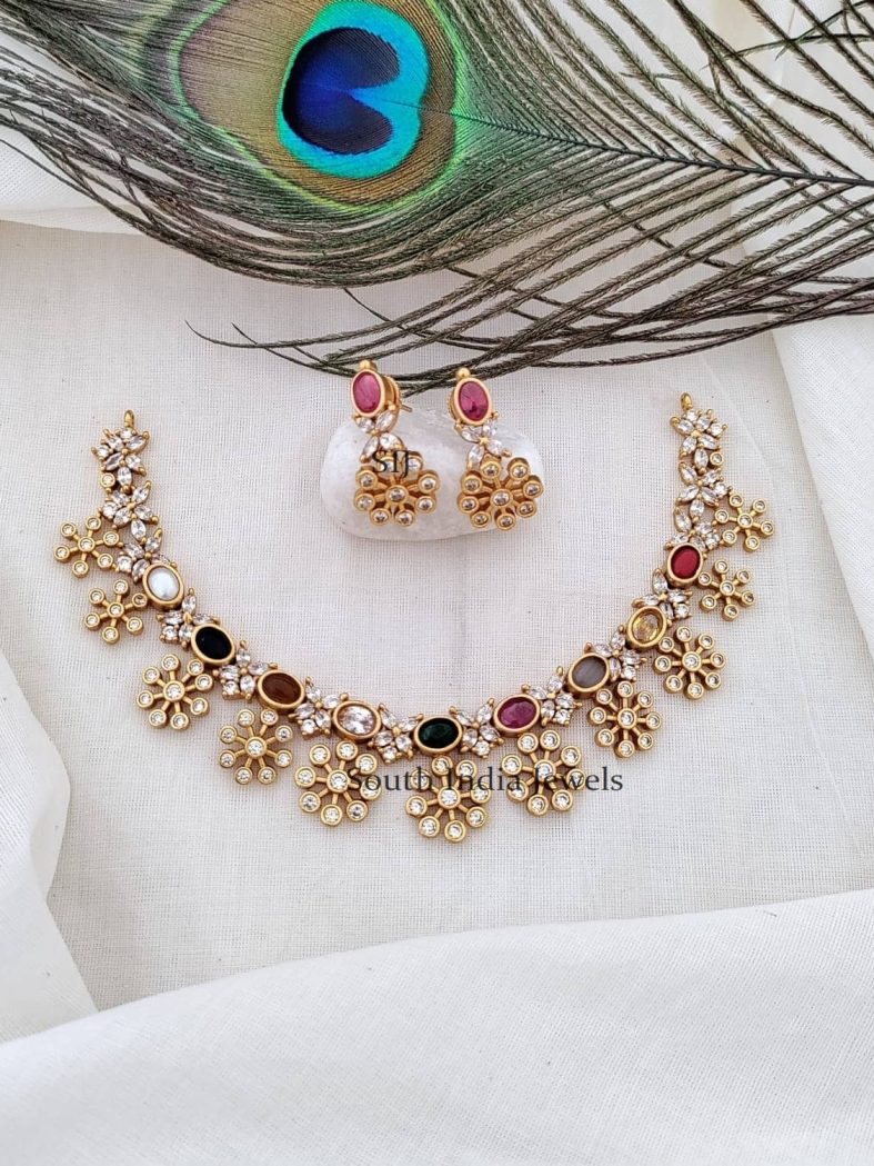 Floral Design Navarathna Necklace