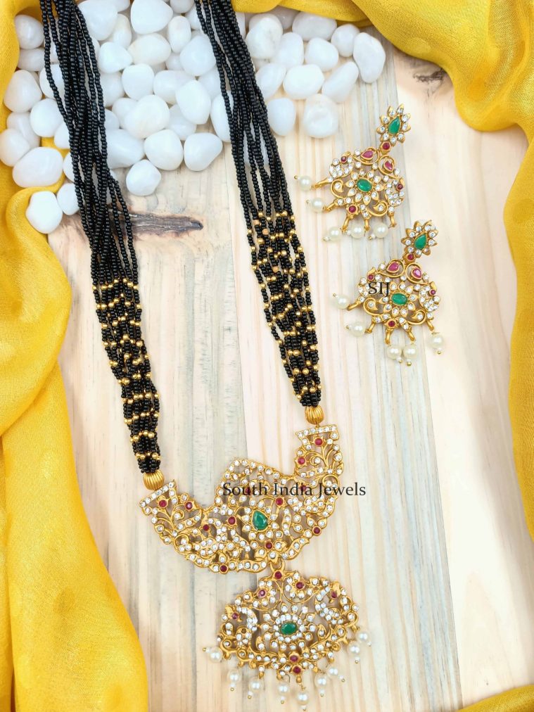 Gorgeous Black Beads AD Long Necklace