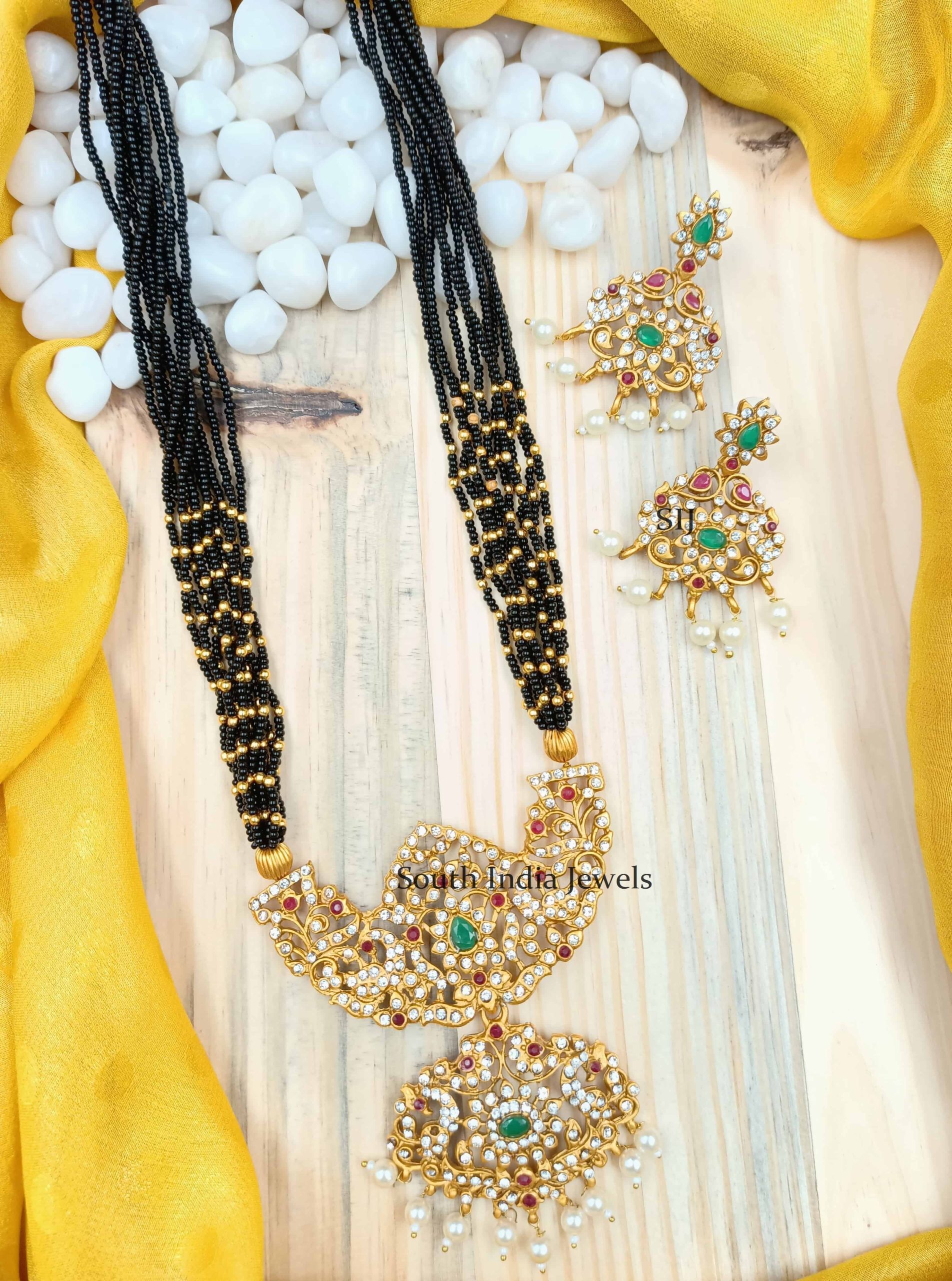 Gorgeous Black Beads AD Long Necklace