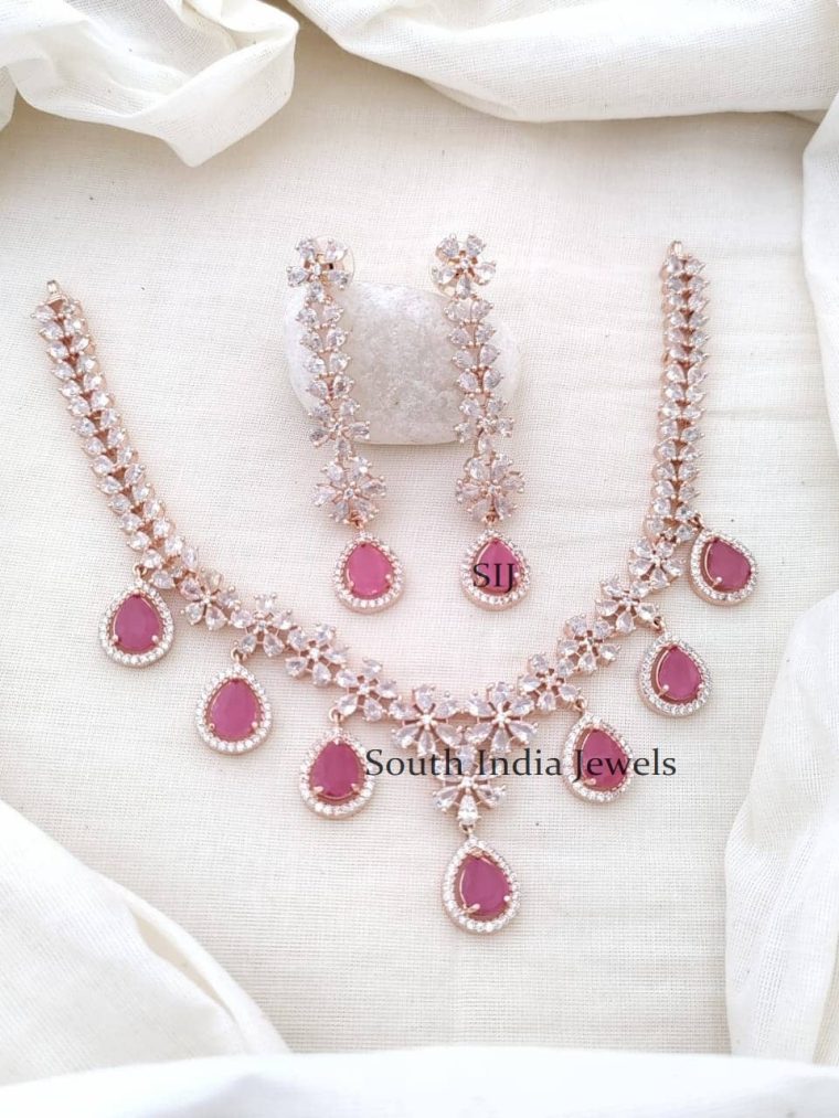 Gorgeous CZ Stones Floral Design Necklace