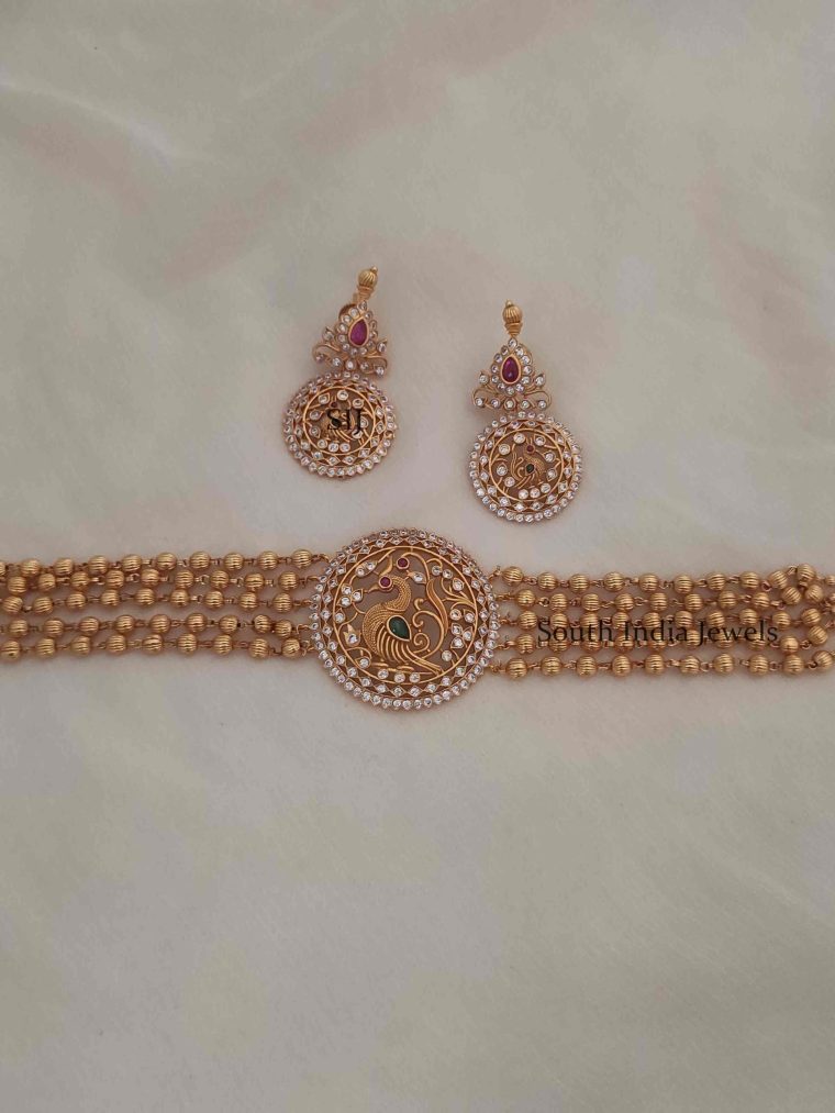 Gorgeous Golden Beads Peacock Choker