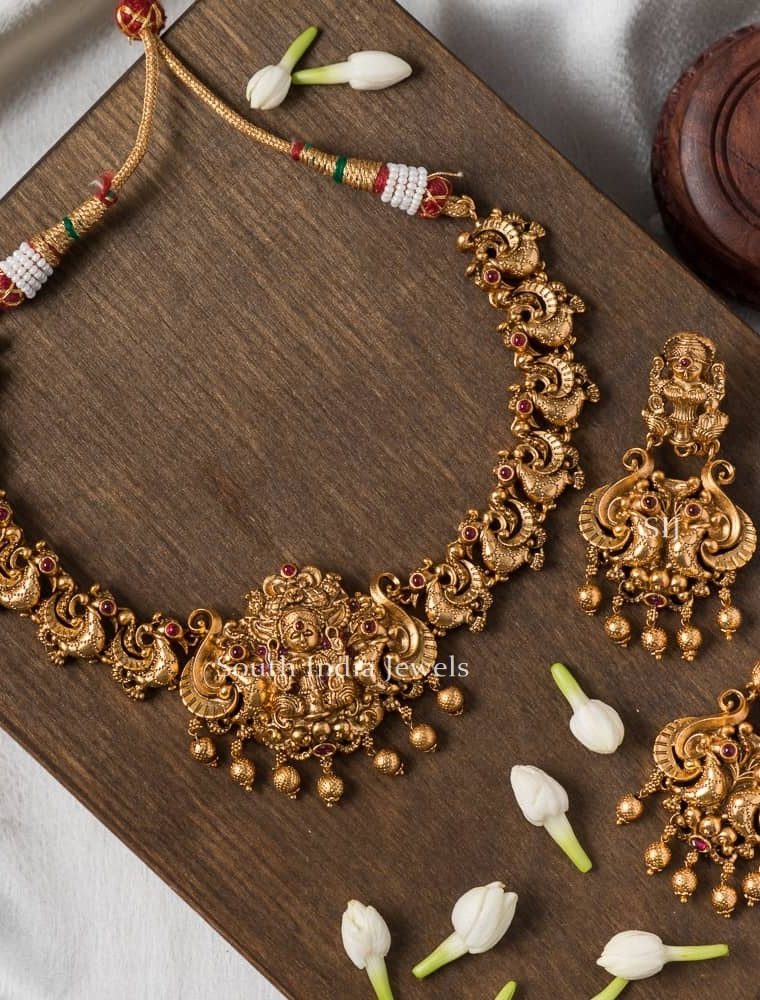 Grand Lakshmi & Peacock Design Necklace