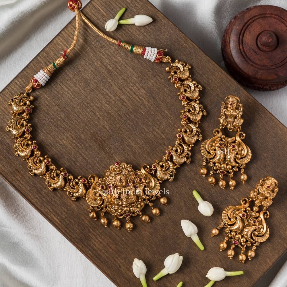 Grand Lakshmi & Peacock Design Necklace