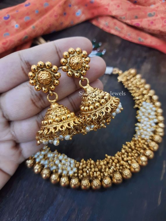 Pearl & Golden Beads Necklace Set