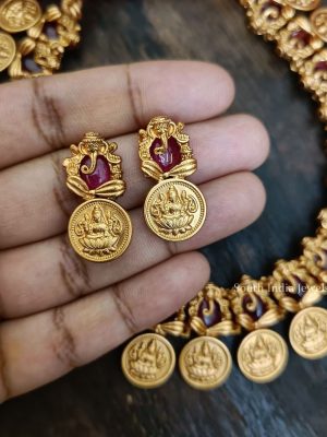 Pink Stones Lakshmi Coin Necklace (2)