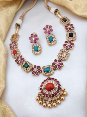 Pretty Multi Color AD Stones Necklace (2)