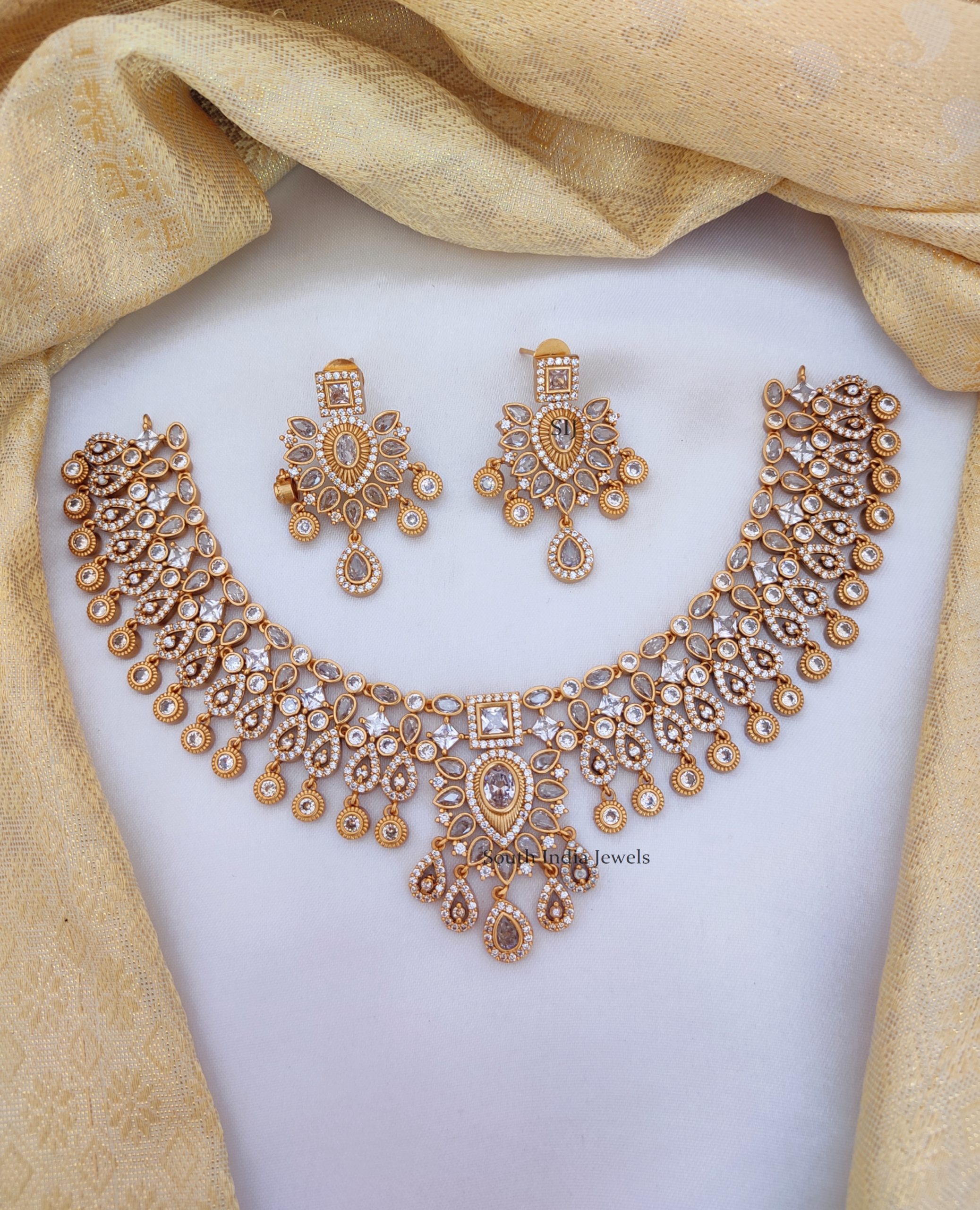 AD Design Artificial Necklace | Teardrop Necklace- South India Jewels
