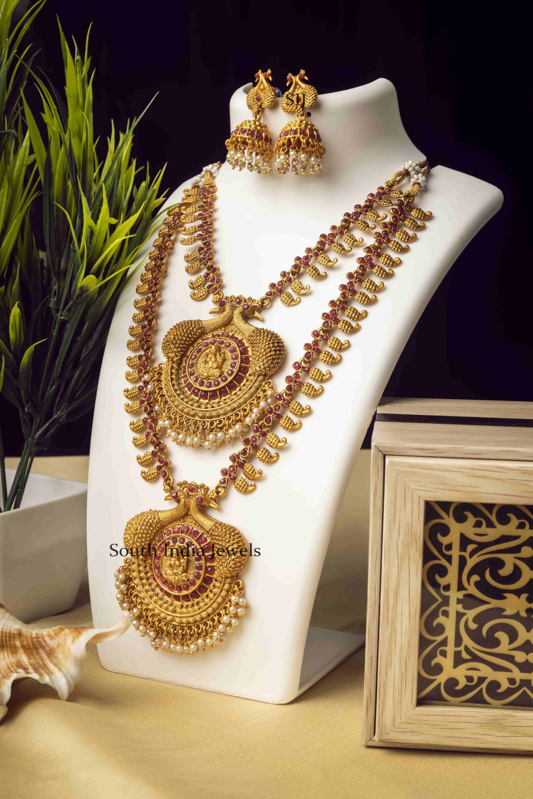 Ruby Stone Double Line Temple Long Necklace