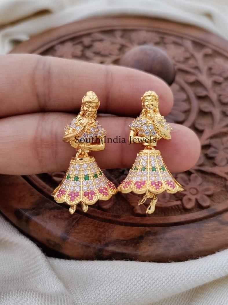 Stunning CZ Stone Bomma Jhumkas