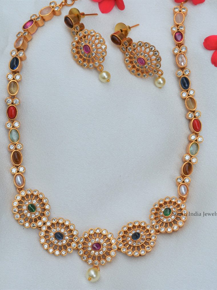 Stunning Navratna Matte Finish Necklace