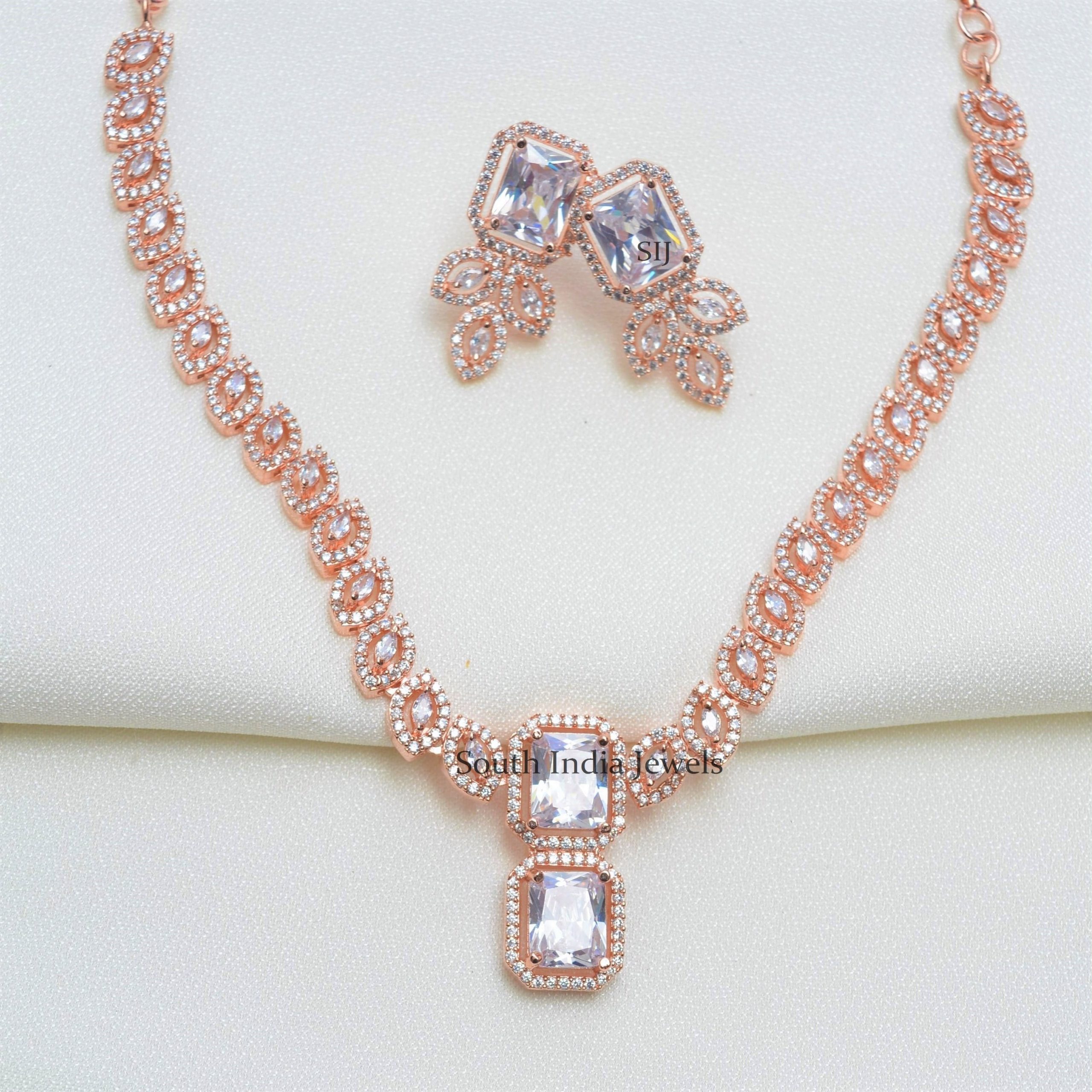 Rubans Rose Gold Plated Appealing CZ Studded Contemporary Necklace Set