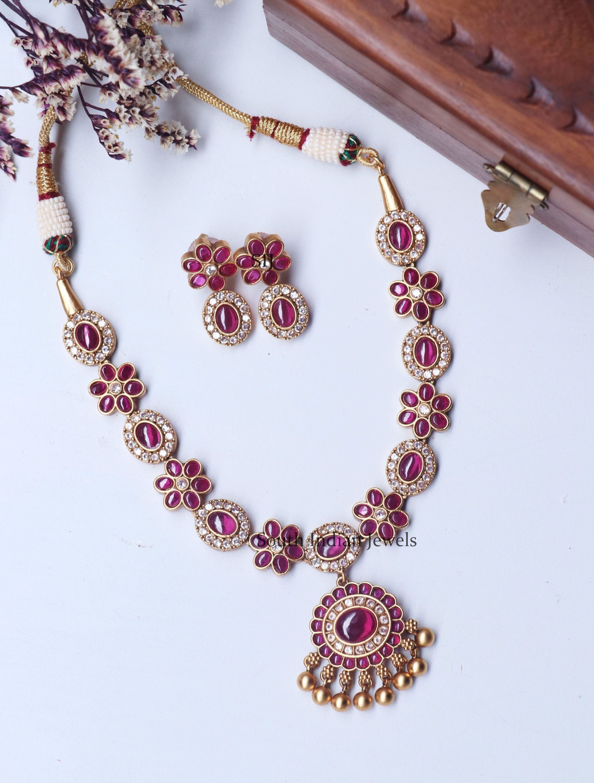 Stunning Ruby Stone Floral Necklace