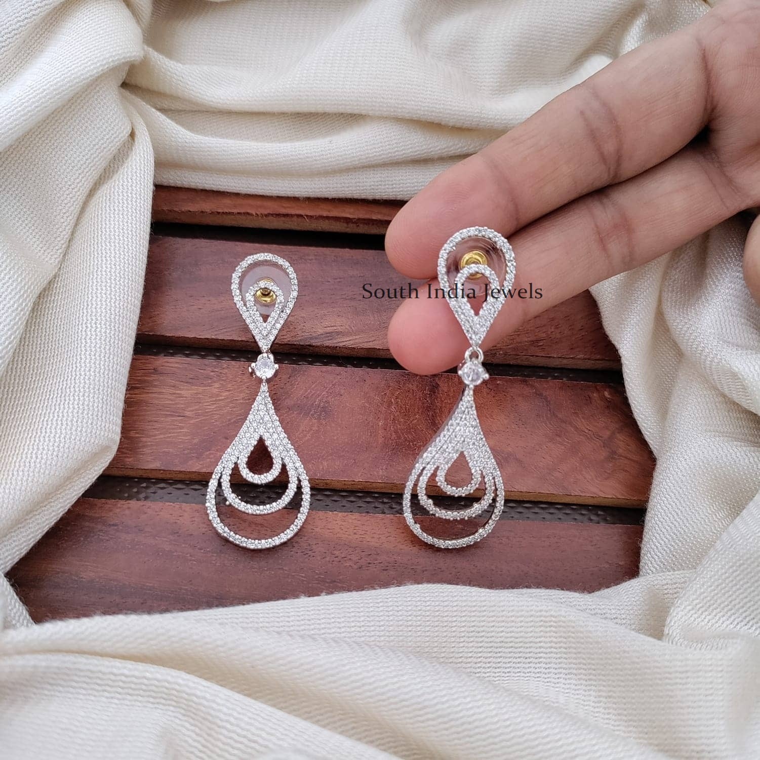 Royal Drop CZ Stone Earrings  South India Jewels
