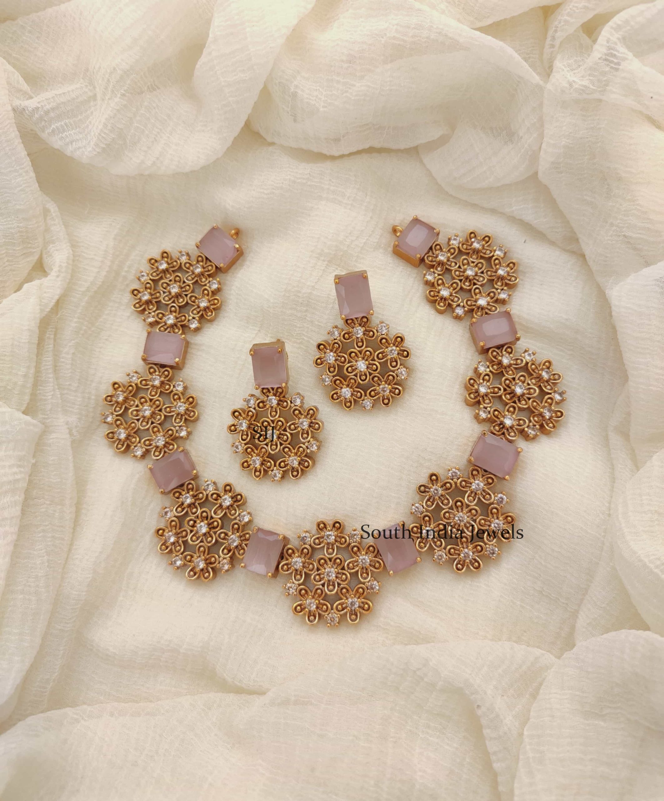 Unique Floral AD Stones Necklace