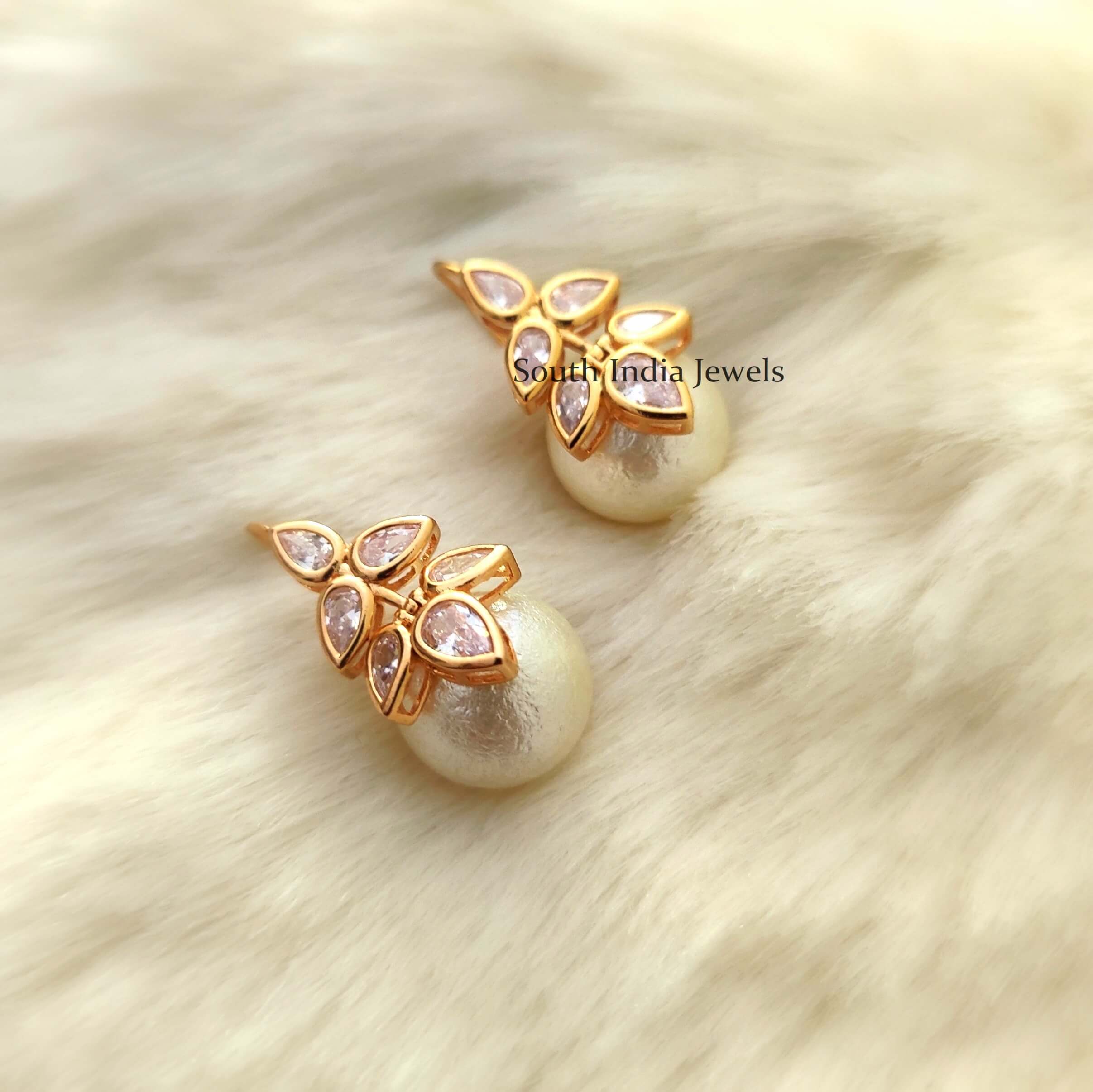 White & Ruby Pink Hoop Earrings - South India Jewels