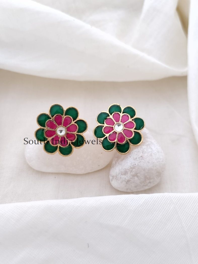 Beautiful Jadau Floral Earrings