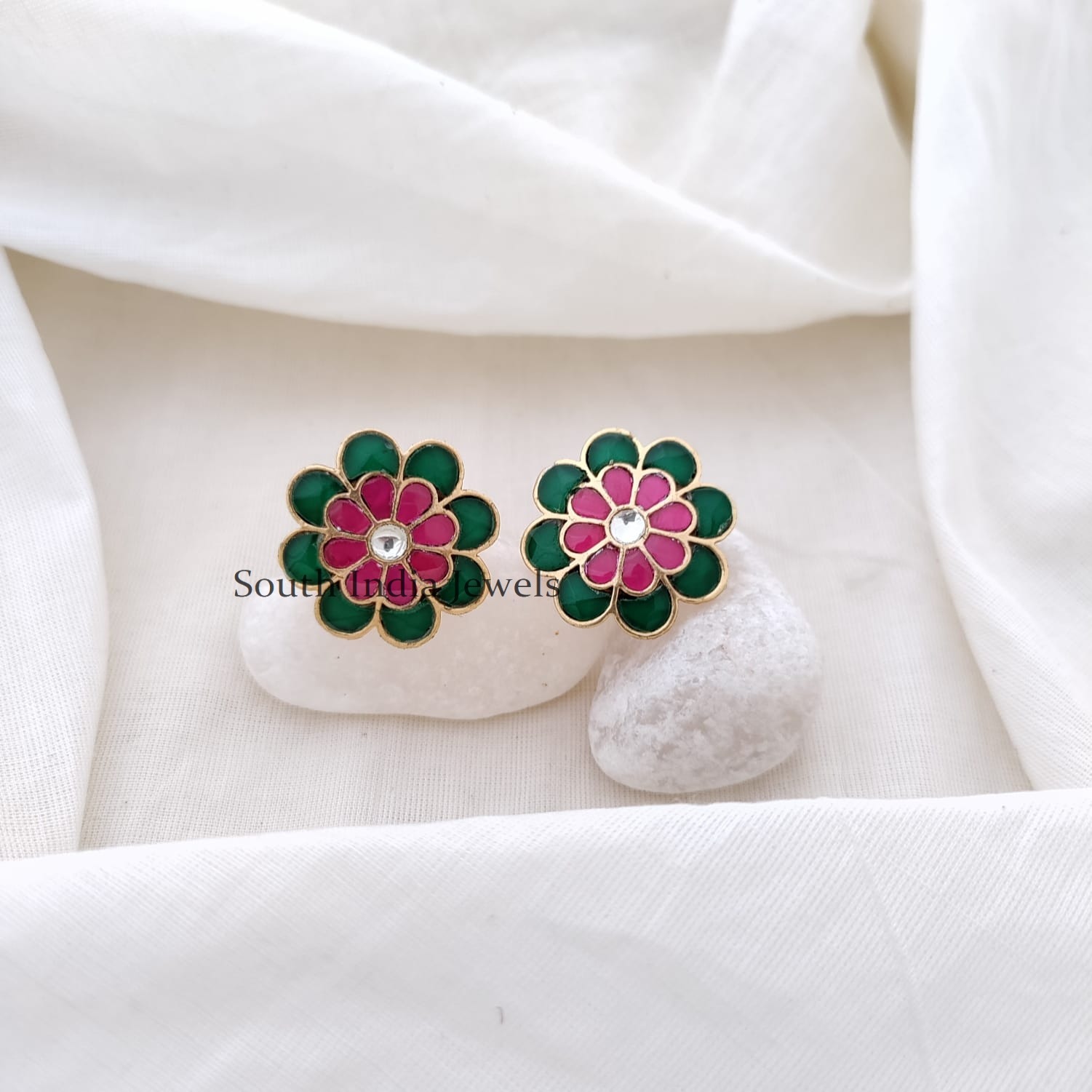 Beautiful Jadau Floral Earrings