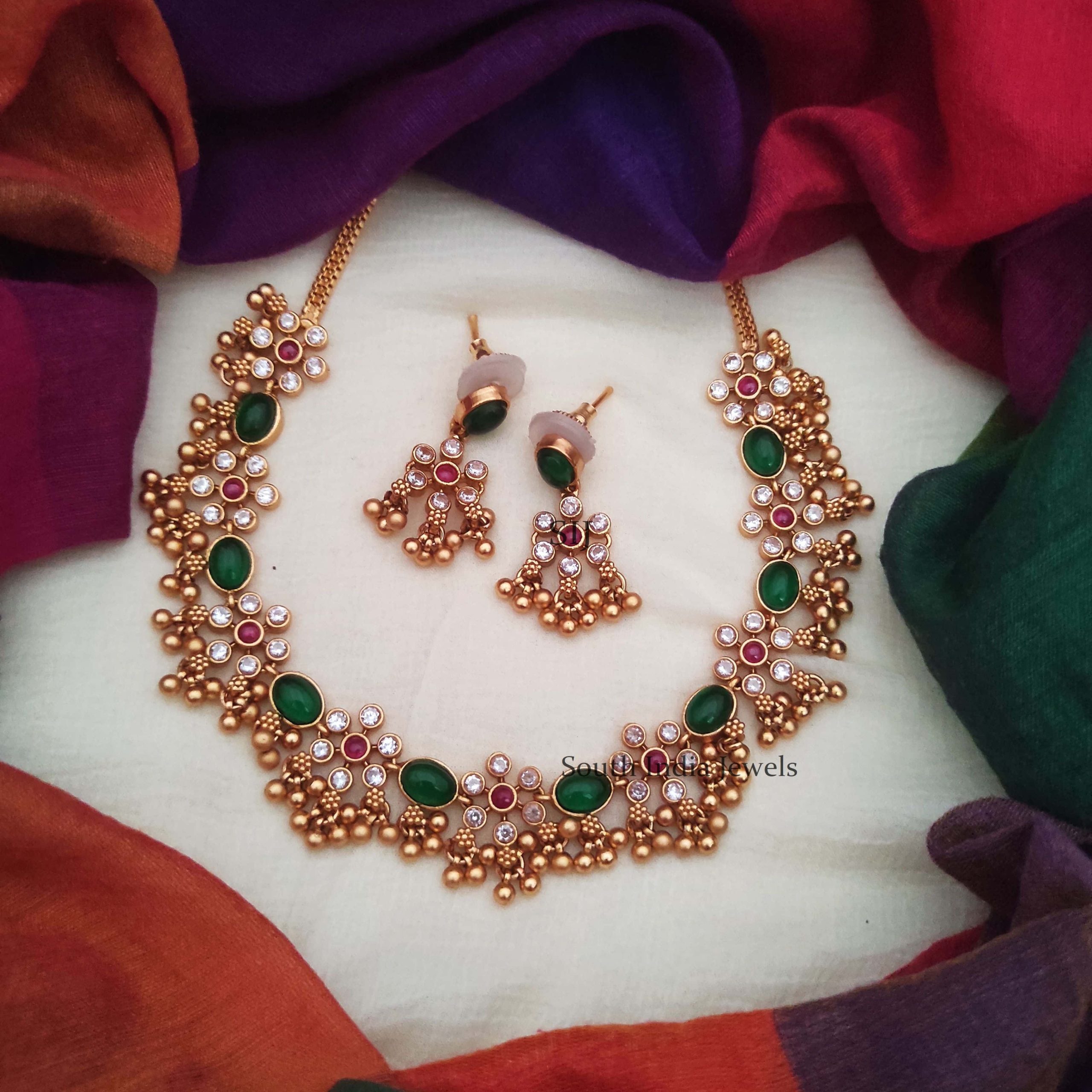 Floral Design Necklace Set - South India Jewels