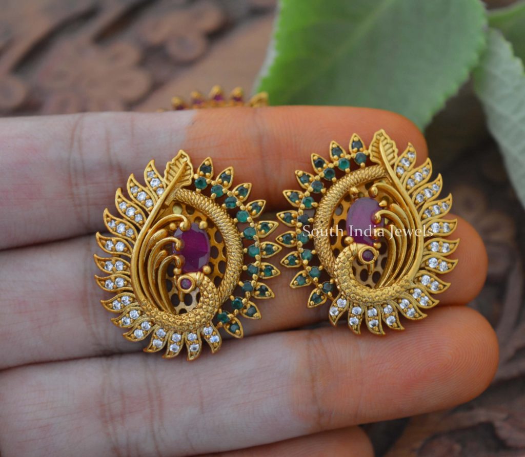 Beautiful Peacock Ad Earrings - South India Jewels