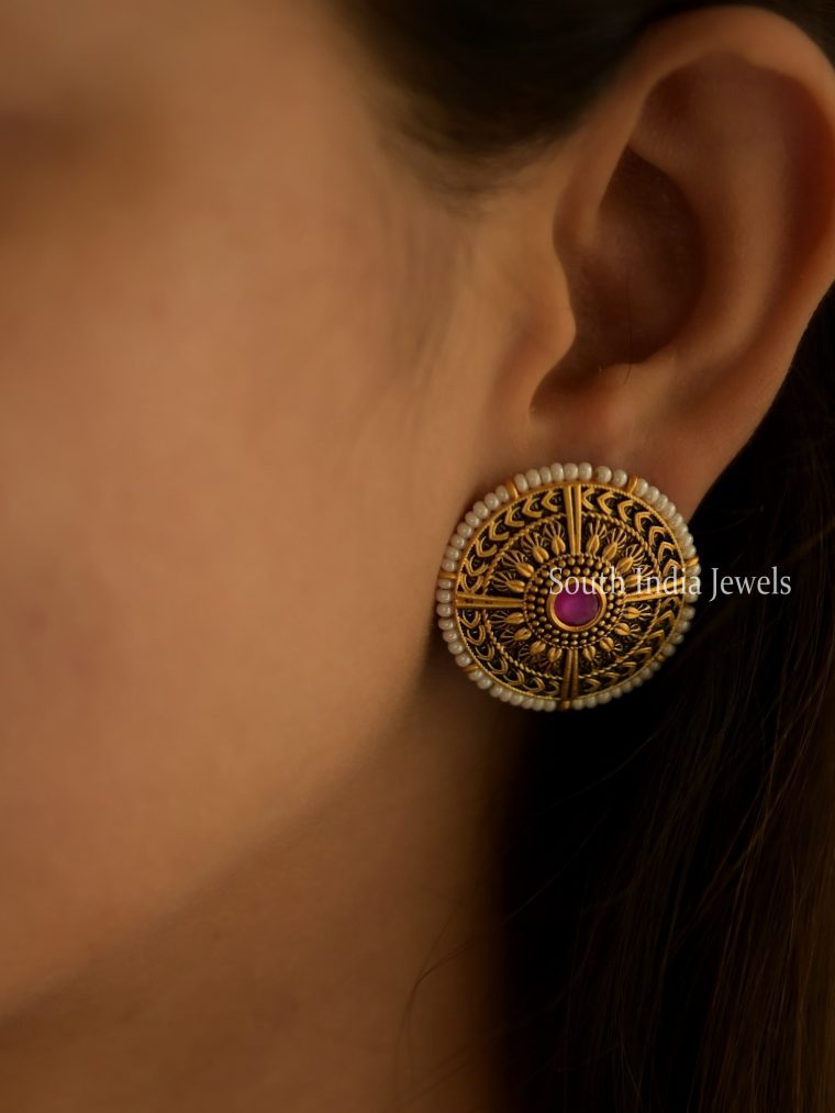 Beautiful Ruby Studded Round Earrings