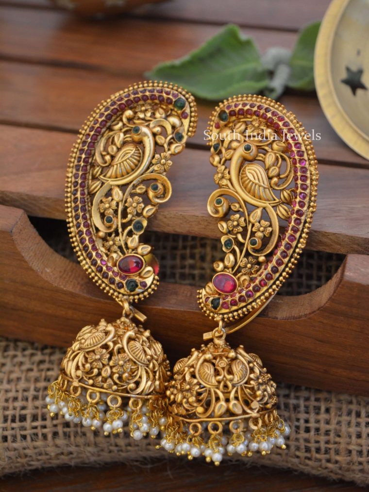 Bridal Peacock Kemp Ear Cuff Jhumkas (2)
