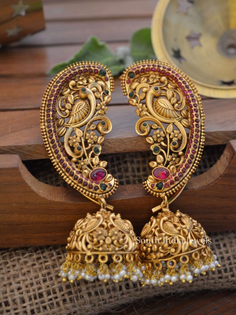 Bridal Peacock Kemp Ear Cuff Jhumkas
