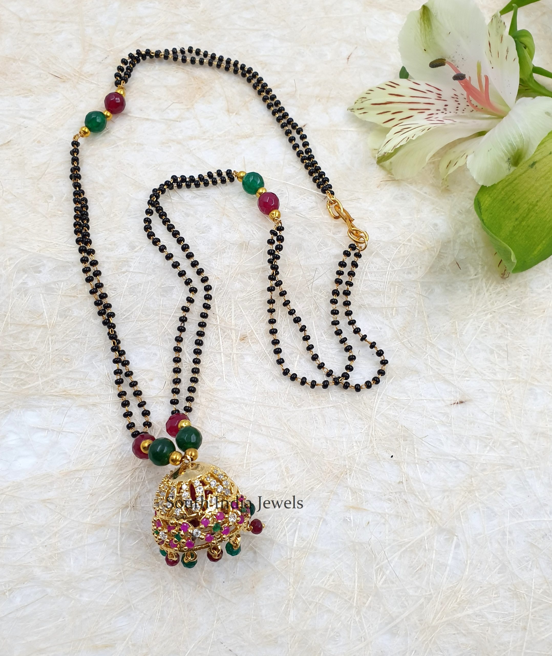 Cute Multi Stone Black Beads Chain