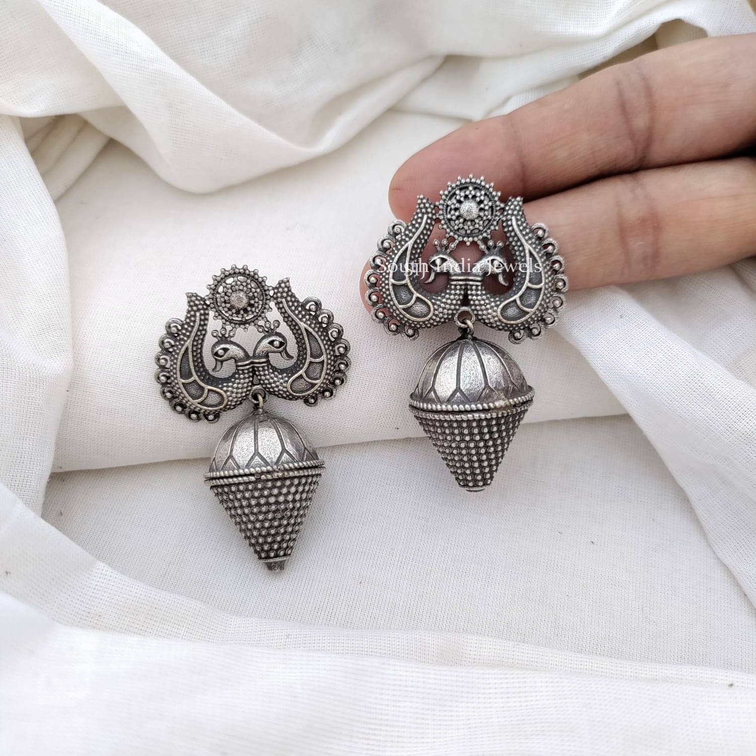 Dual Peacock German Silver Earrings