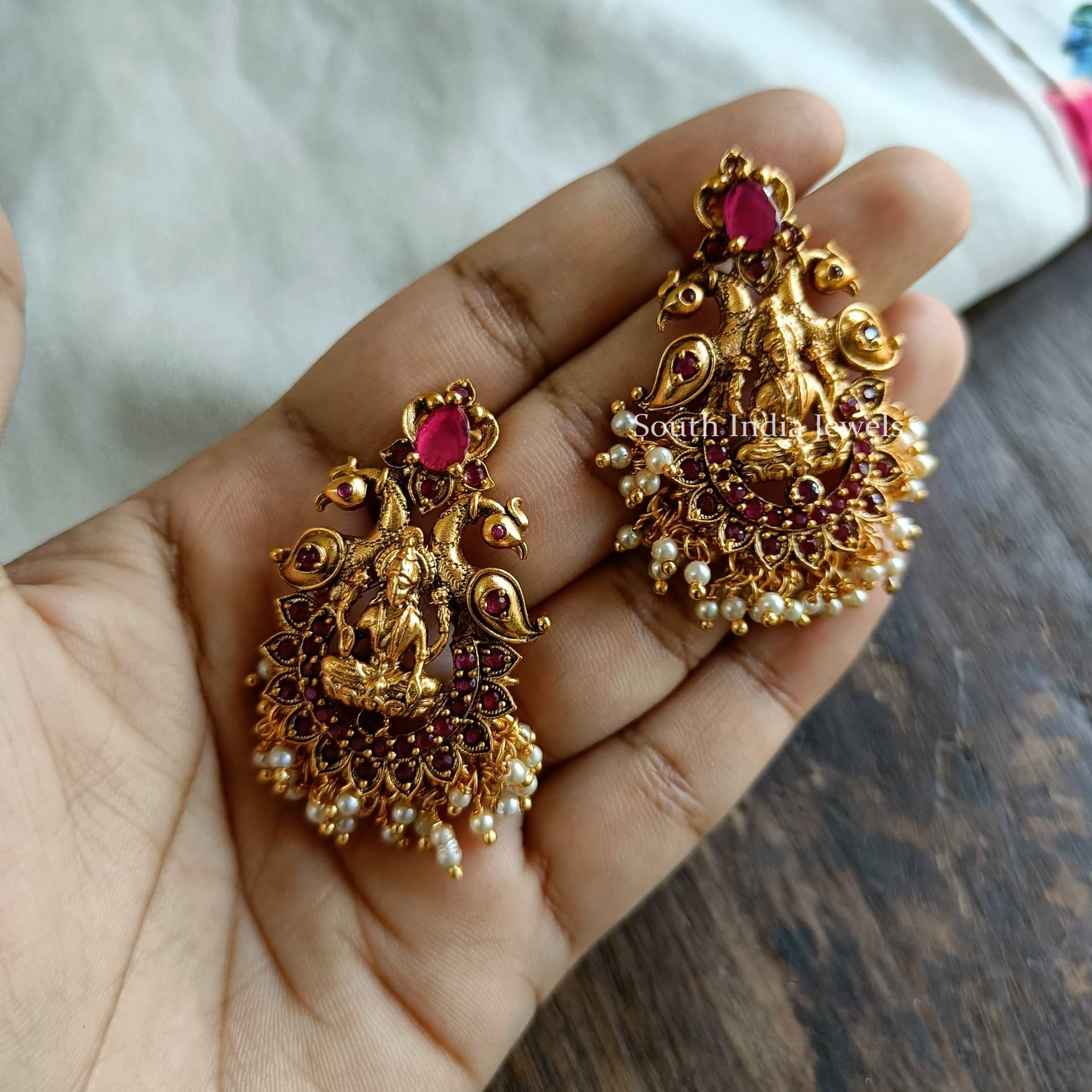 Dual Peacock & Lakshmi Design Earrings (2)