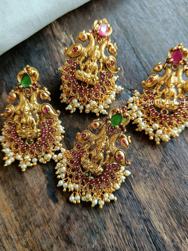 Dual Peacock & Lakshmi Design Earrings