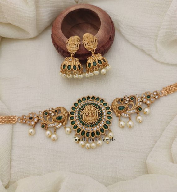 Elegant Lakshmi & Peacock Choker - South India Jewels