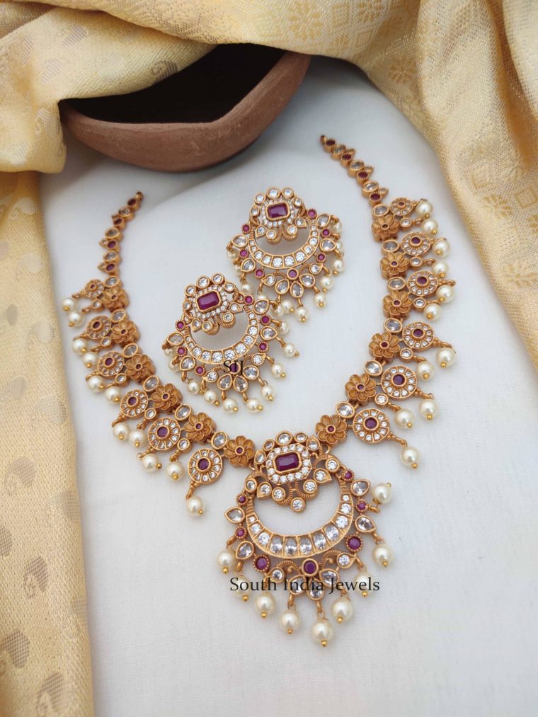 Floral AD Stones Necklace - South India Jewels