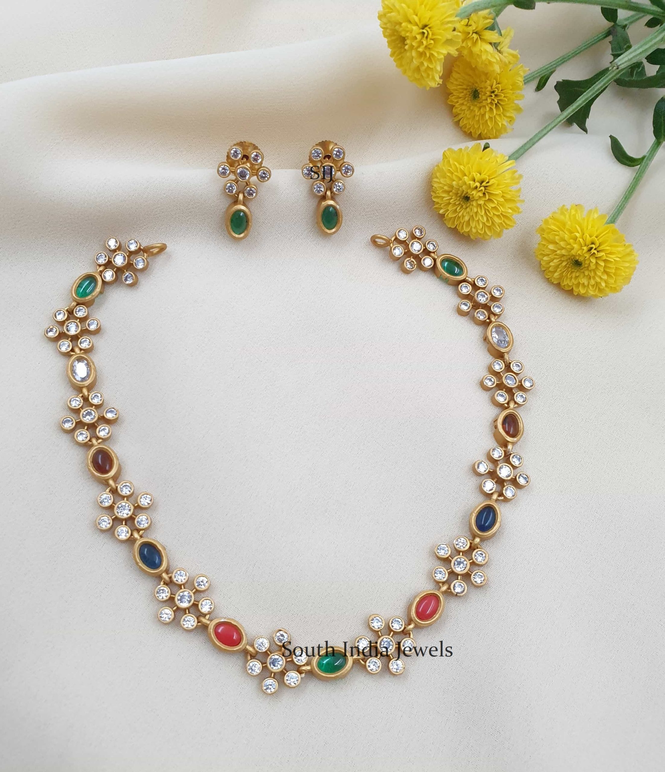 Floral Design Multi Stones Necklace