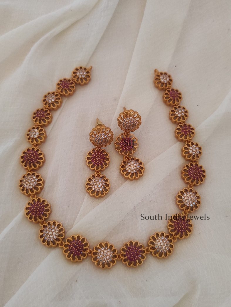 Floral Ruby White Stones Necklace (3)