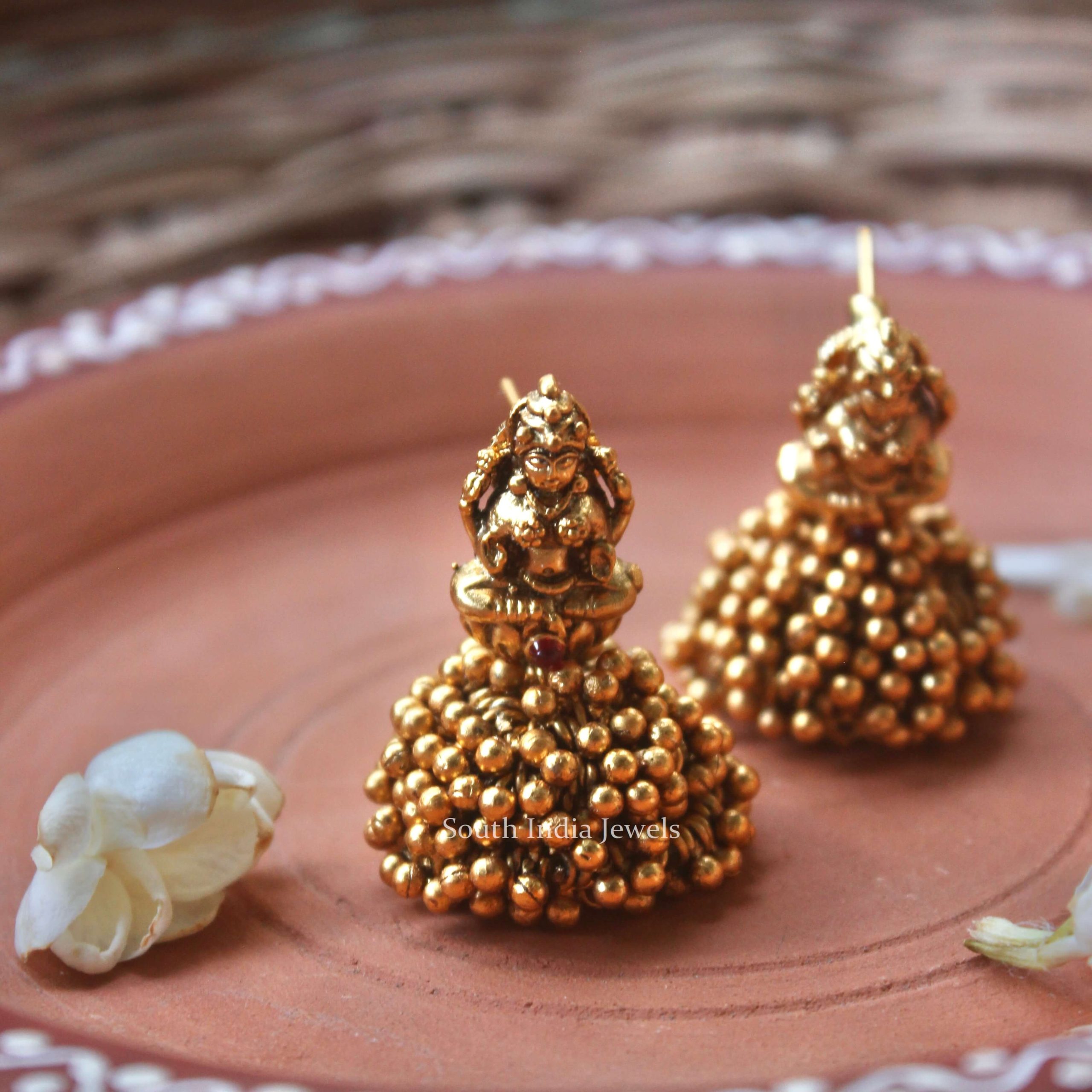 Golden Beads Cluster Lakshmi Jhumkas