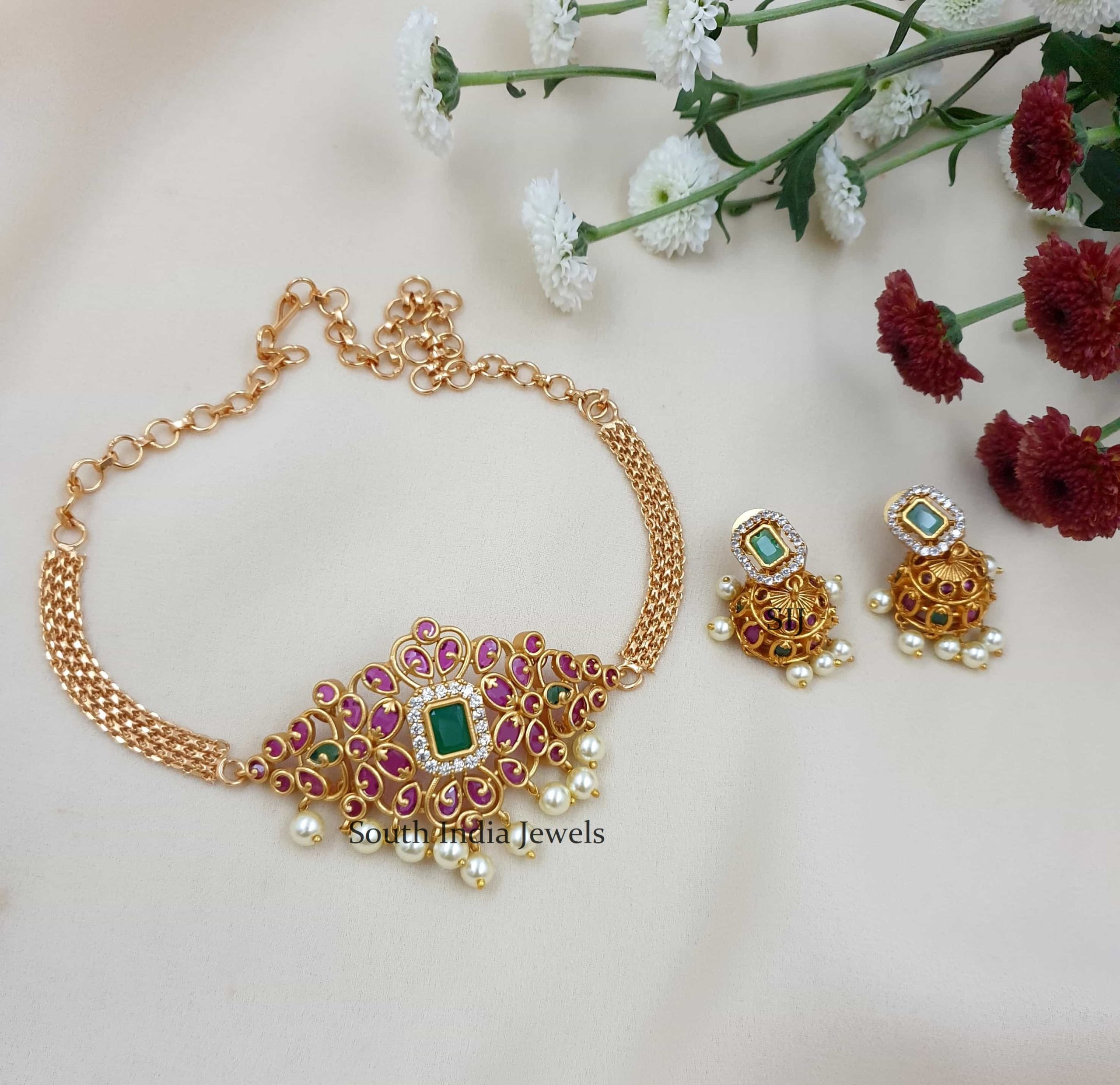 Gorgeous Kemp Stones Choker - South India Jewels