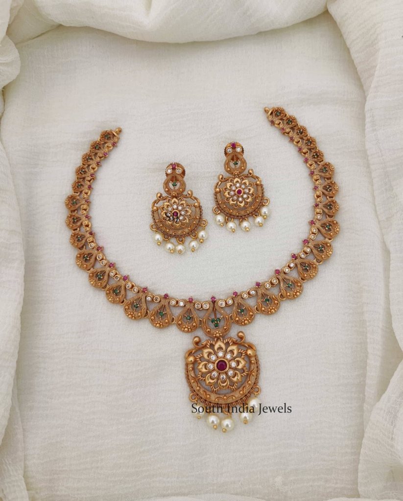 Marvelous Floral AD Necklace - South India Jewels