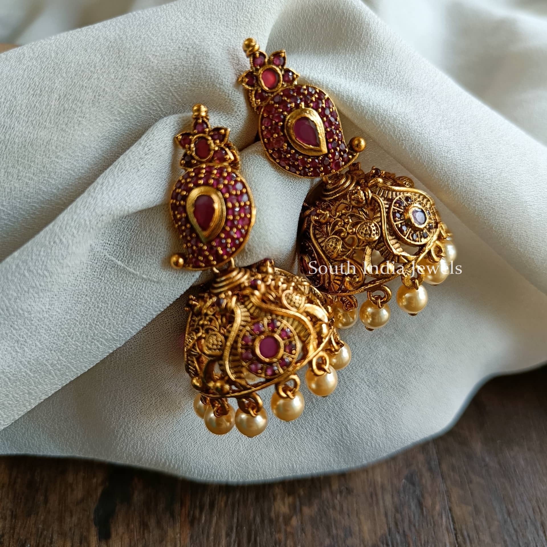 Buy South Indian Mango Design Antique Temple Gold Earrings