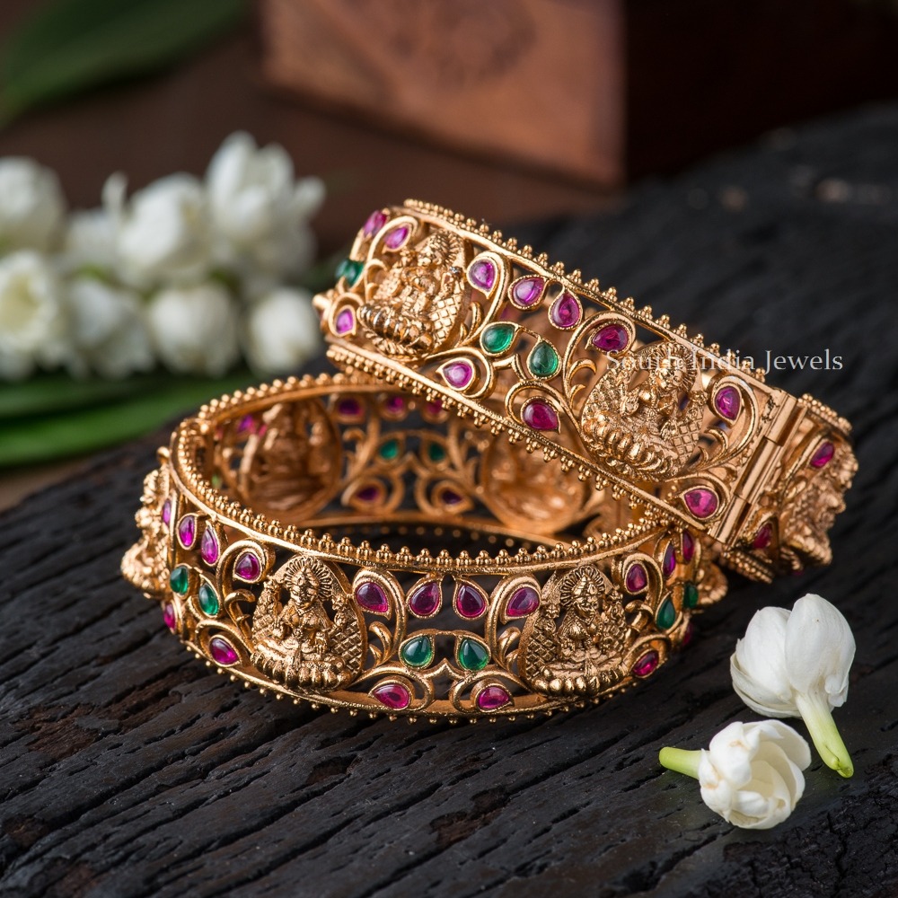 Multi Stone Leaf Design Broad Bangles