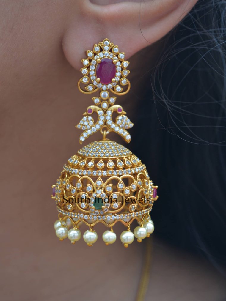 Peacock AD Stones Jhumkas