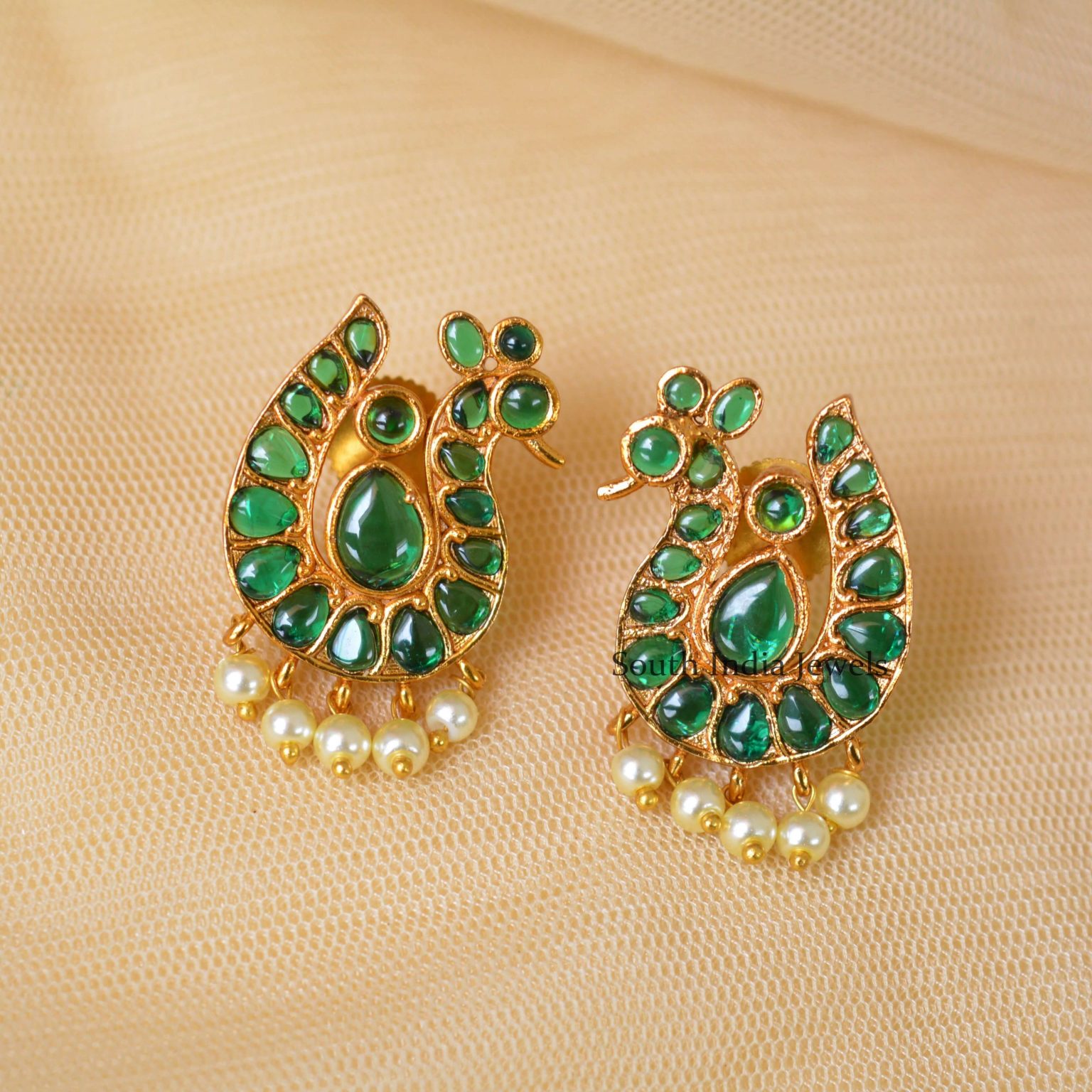 Peacock Stud Earrings - South India Jewels