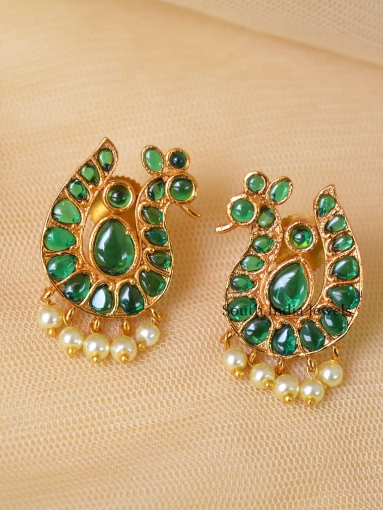 Peacock Design Green Stud Earrings