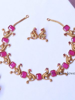 Peacock Design Pink Necklace