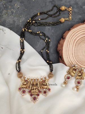 Peacock Pendant Black Beads Chain