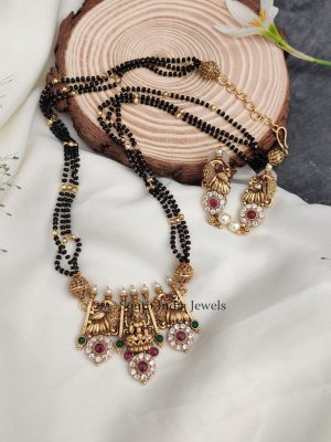 Peacock Pendant Black Beads Chain