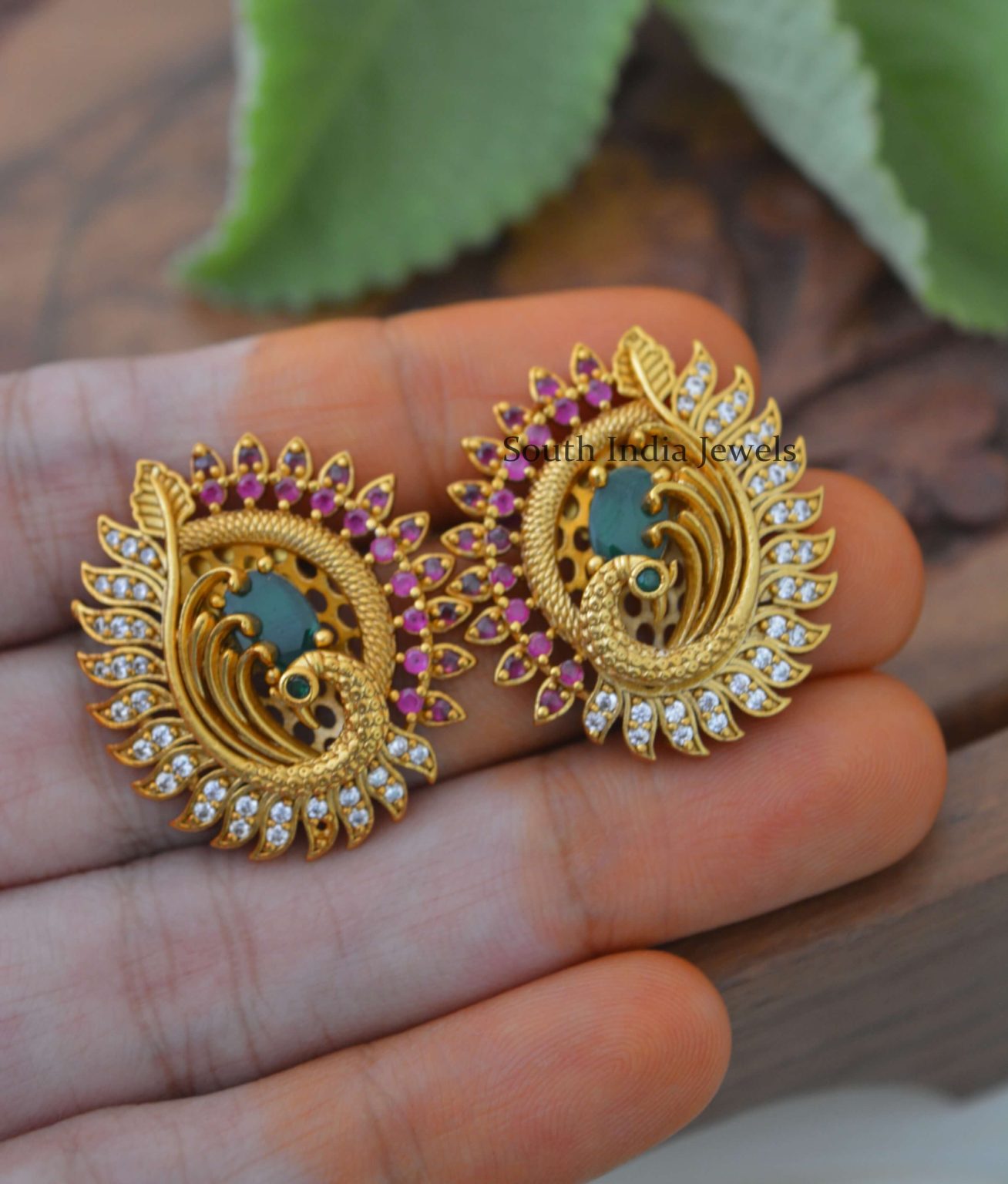 Peacock Design Stud Earrings - South India Jewels