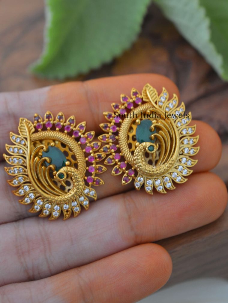 Peacock Design Stud Earrings